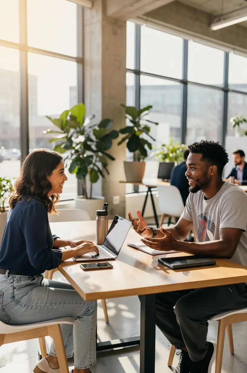 Professional woman explaining digital tool integration on a laptop during a virtual meeting.